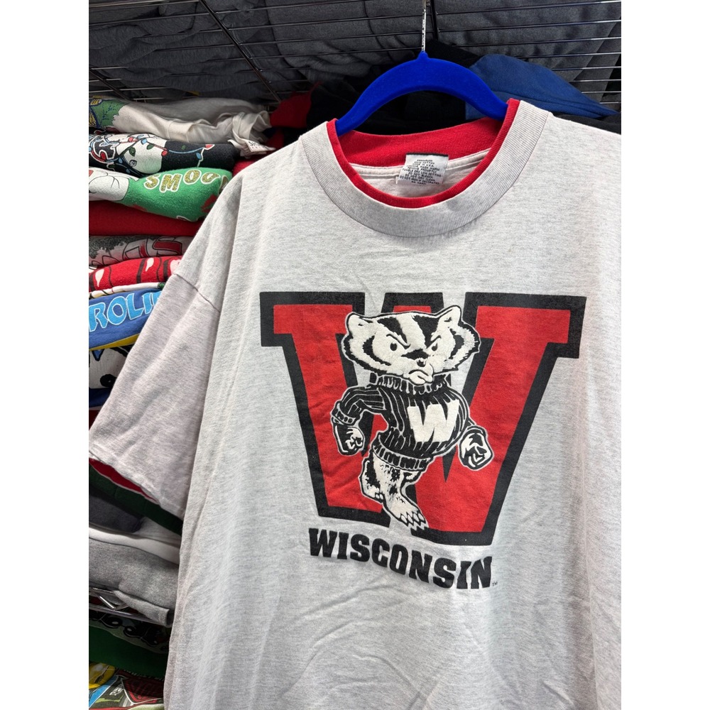 Vintage Wisconsin Badgers T Shirt Signal Sports XL Grey Single Stitch 90s USA